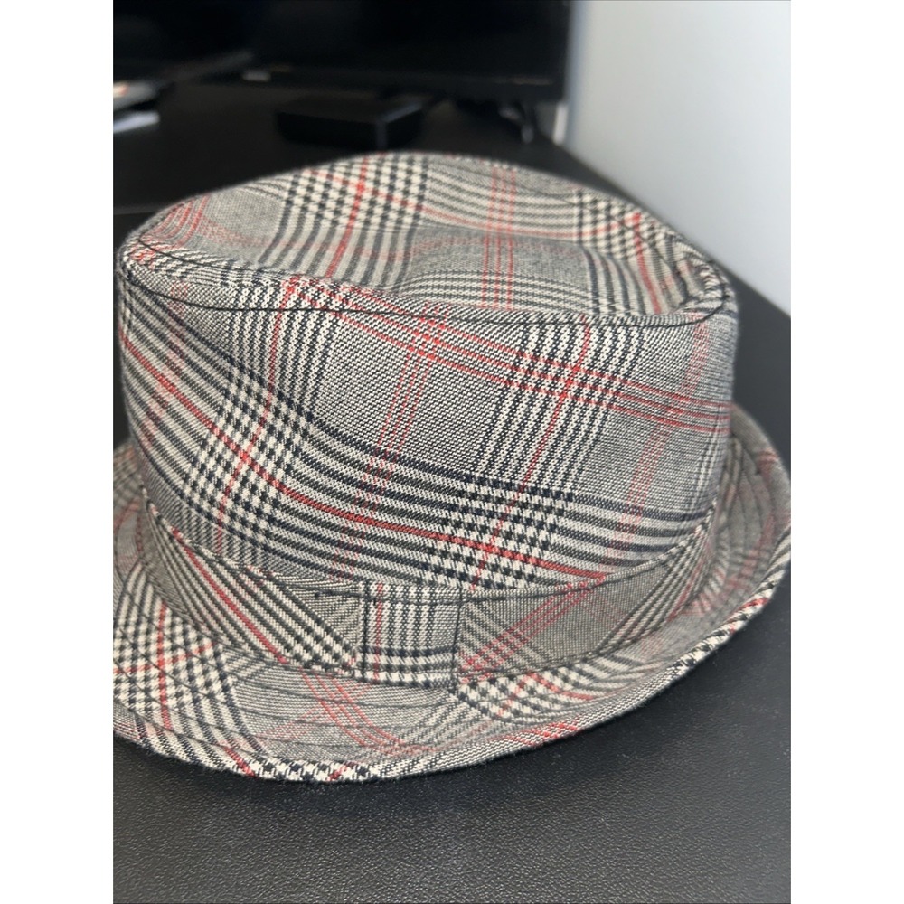 Headers Mens Fedora Hat Size Medium Red Gray Black Plaid Polyester Viscose Large - Picture 3 of 7